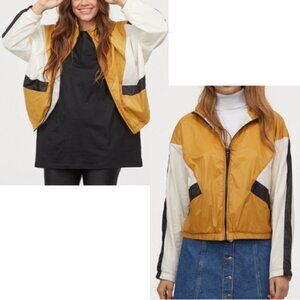 H&M DIVIDED Color Blocked Yellow Black Cream Boxy Windbreaker Size S